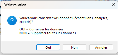 Fenêtre de confirmation de suppression des données