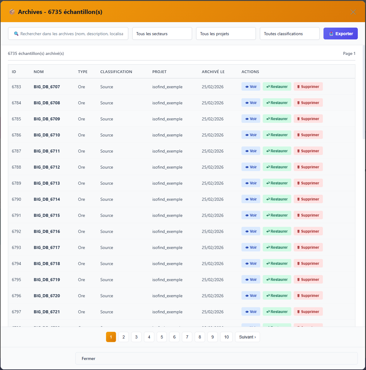 Console de gestion des archives