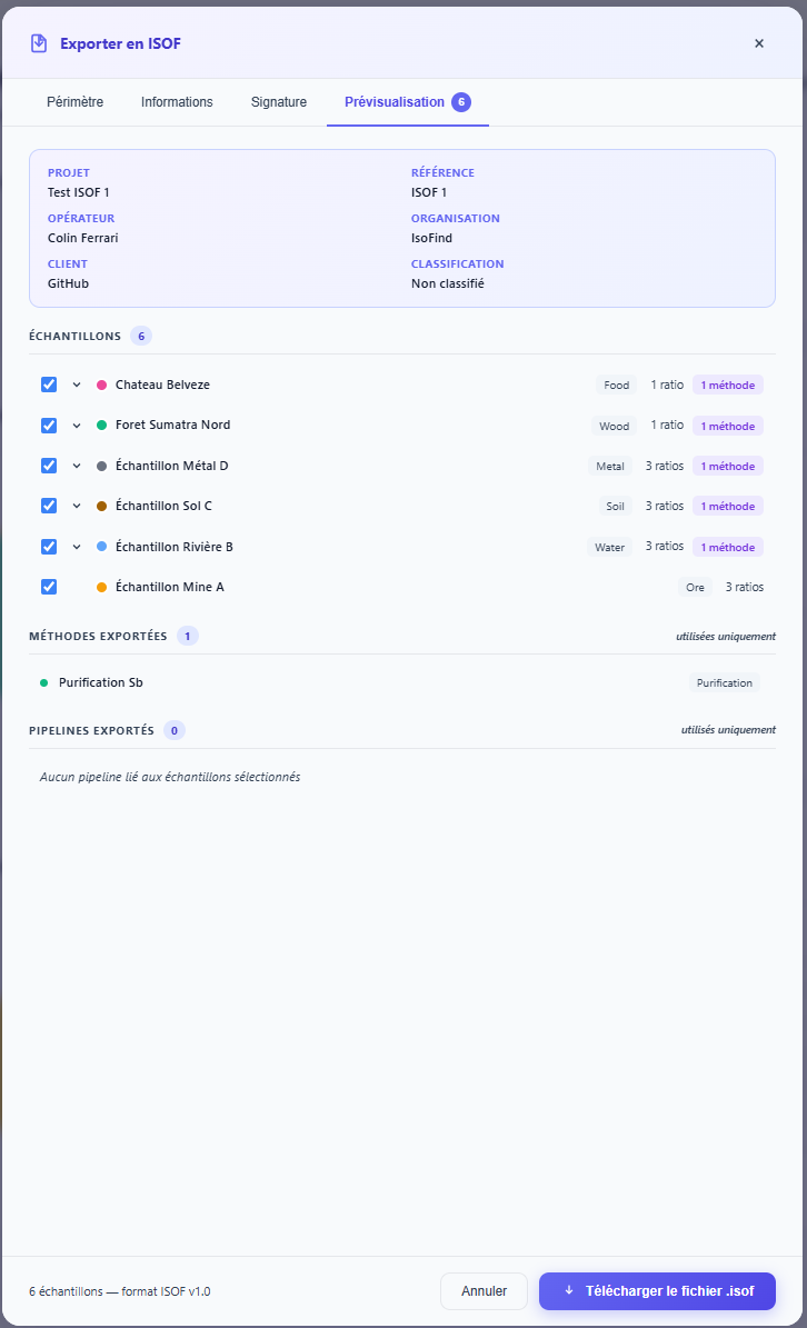 Prévisualisation structurelle de l'export .isof