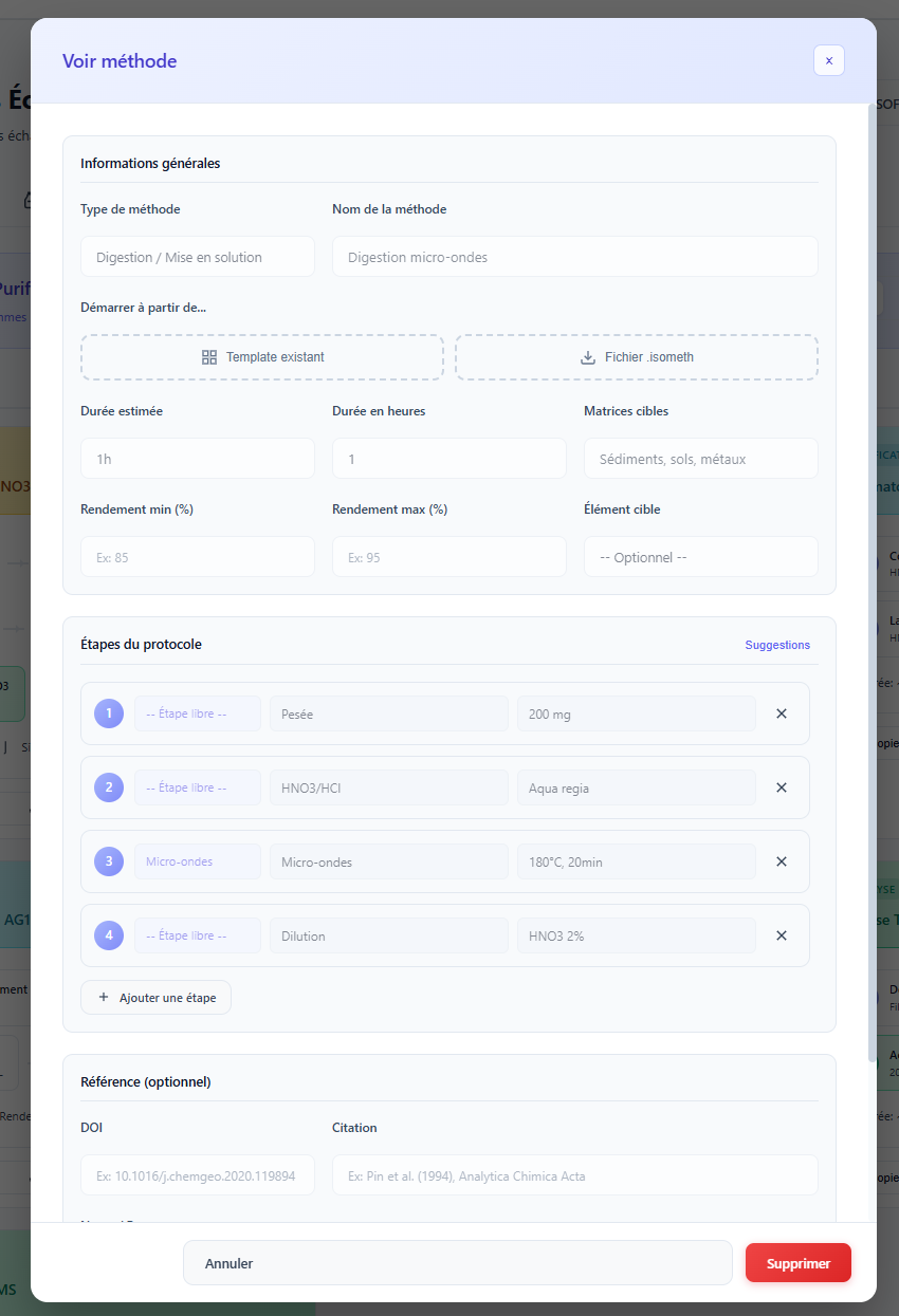 Fiche détaillée d'un protocole analytique