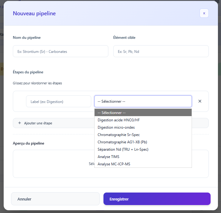 Éditeur de pipeline par assemblage de méthodes unitaires