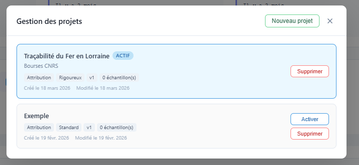 Interface de pilotage des projets