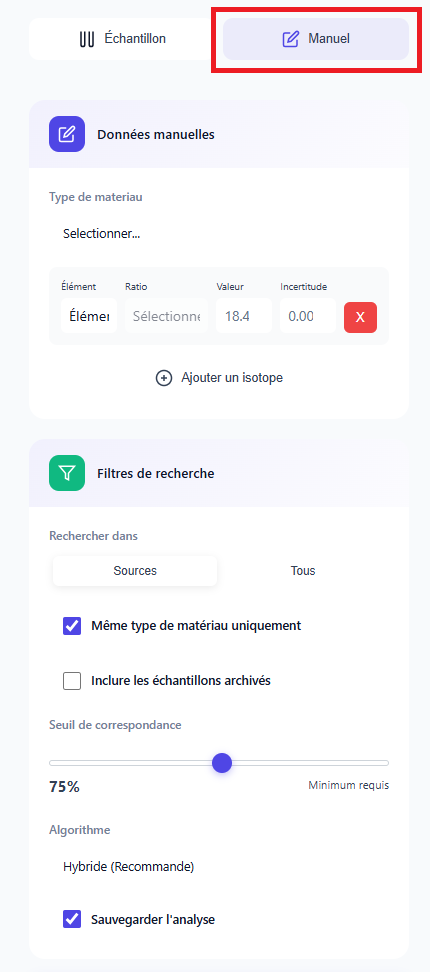 Interface de saisie manuelle multi-ratios