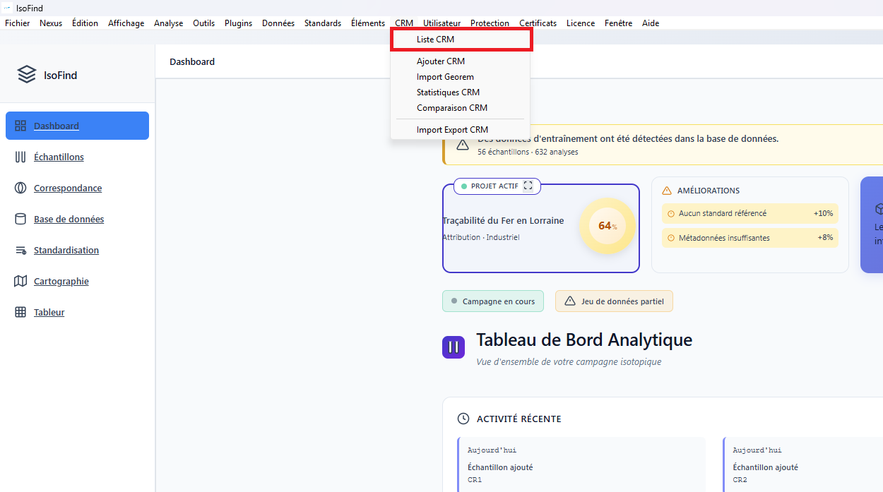 Accès au catalogue des matériaux de référence