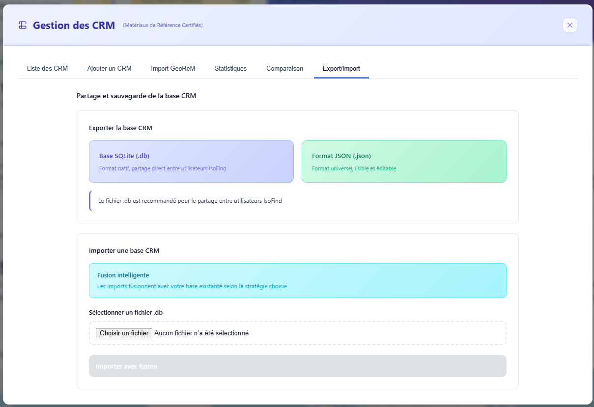 Interface de transfert des bases de données CRM