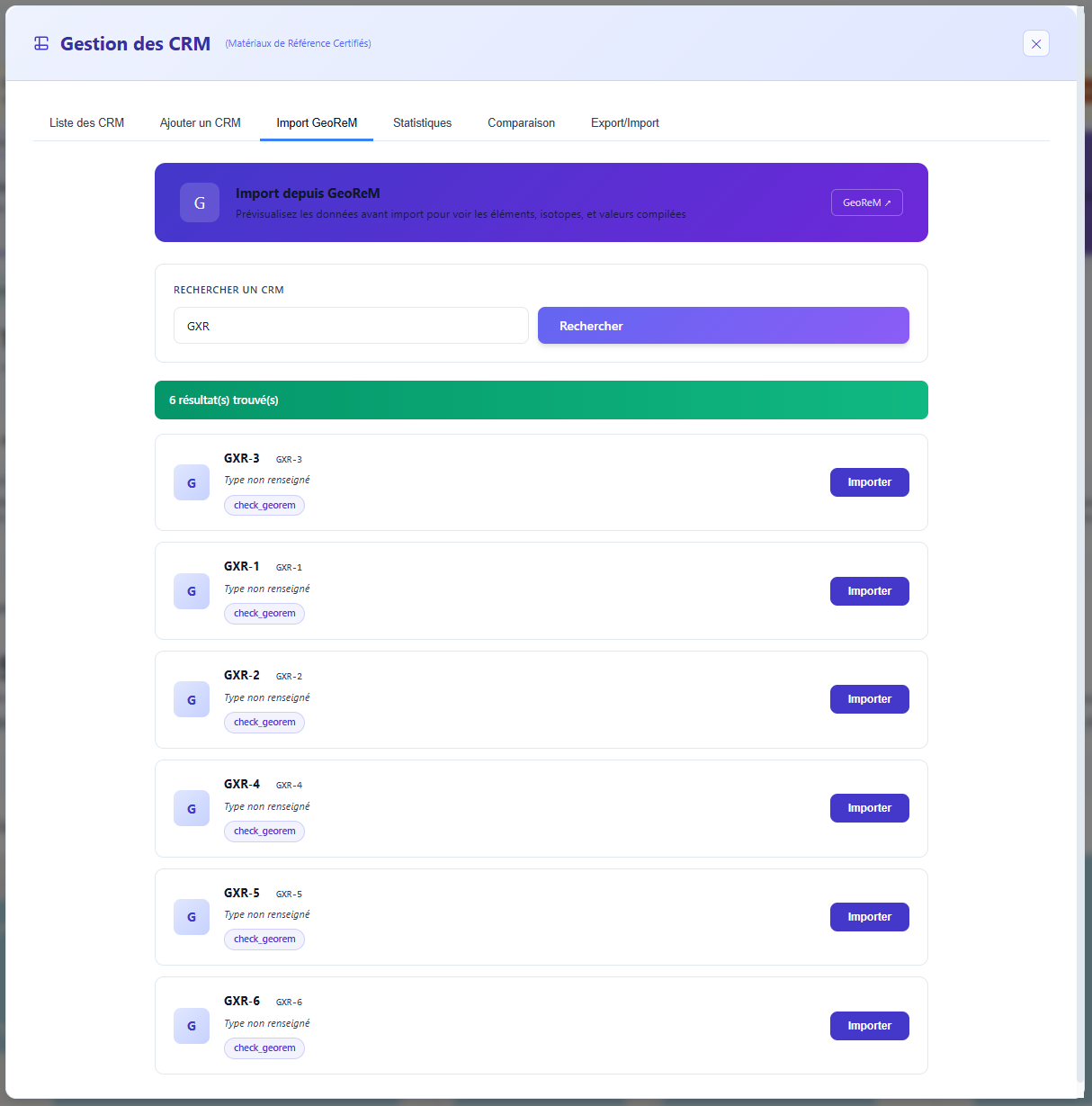 Interface d'importation GeoRem