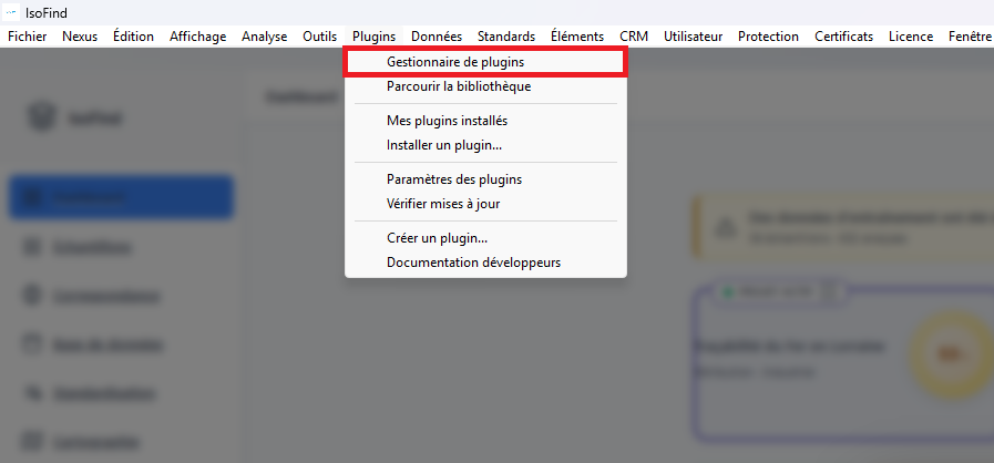 Menu Gestionnaire de plugins