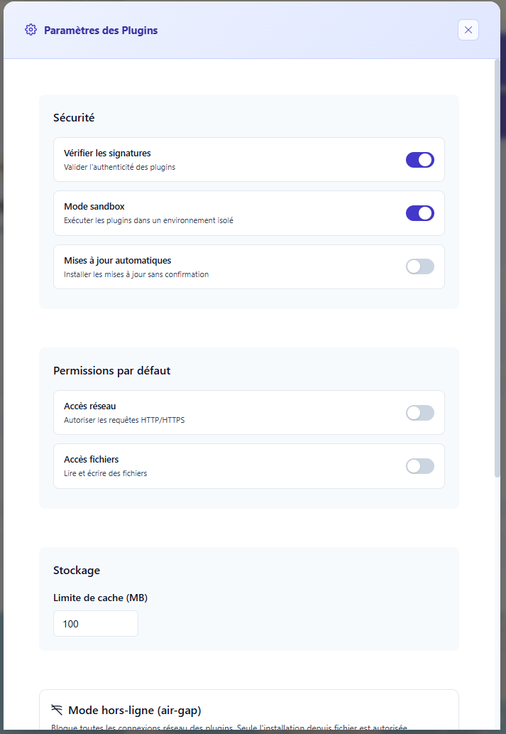 Paramètres globaux des plugins.