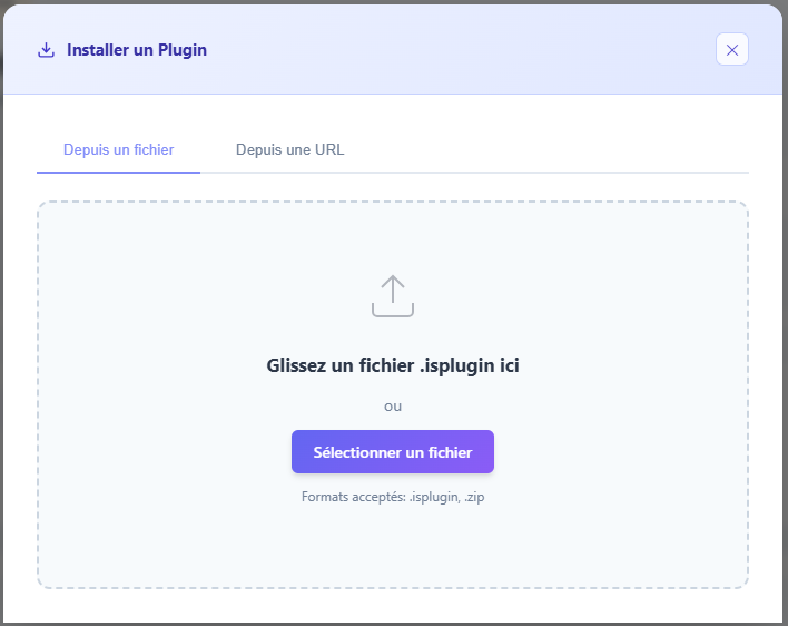 Menu d'installation de plugin.