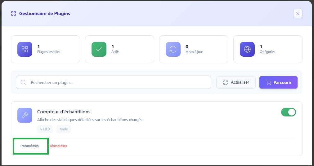 Accéder aux paramètres d'un plugin.