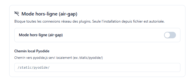 Paramètres du mode air-gap.