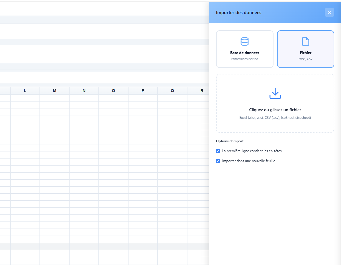 Zone de dépôt de fichier pour l'import