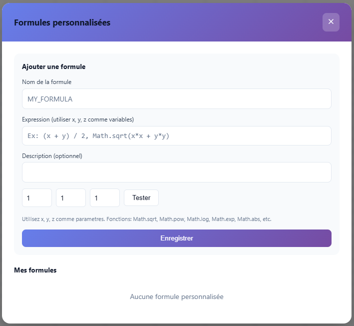 Gestionnaire de formules personnalisées