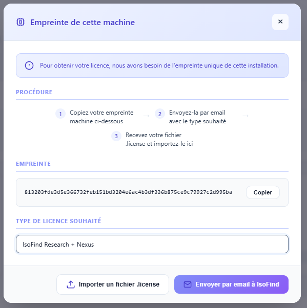 Fenêtre d'empreinte machine dans IsoFind