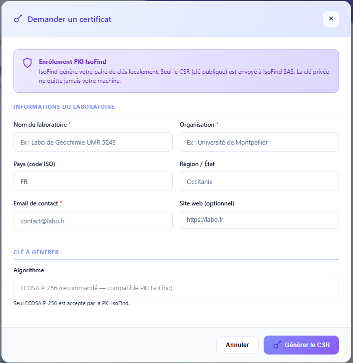Fenêtre d'empreinte machine dans IsoFind