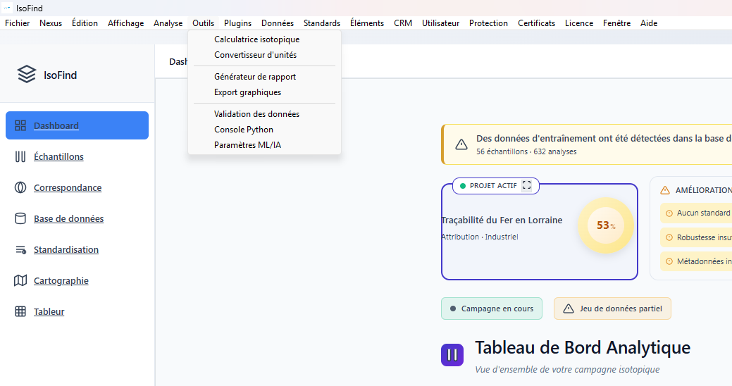 Vue d'ensemble des outils isotopiques IsoFind