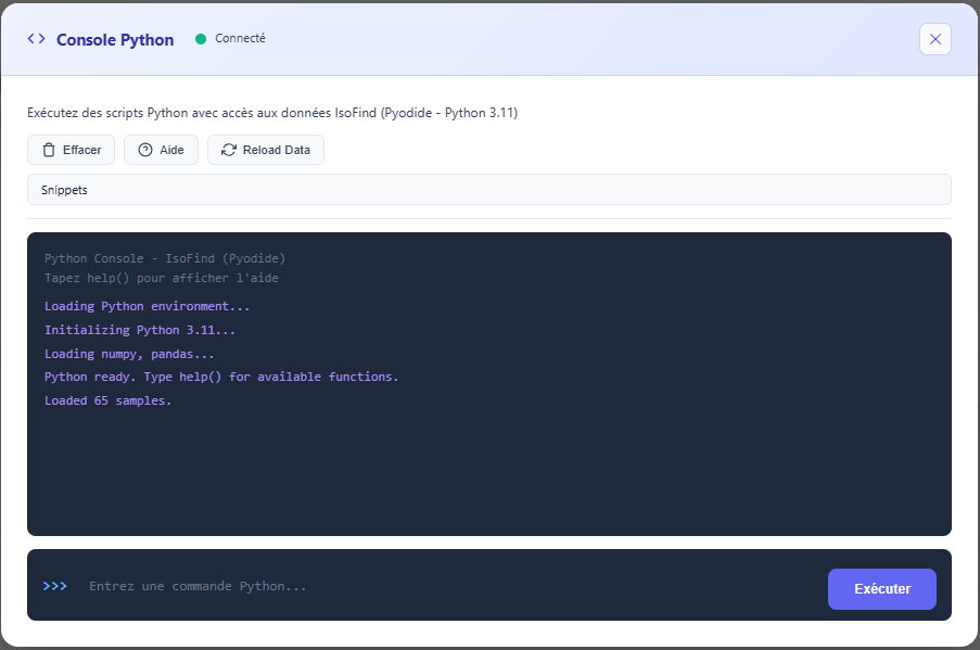 Console Python intégrée dans IsoFind