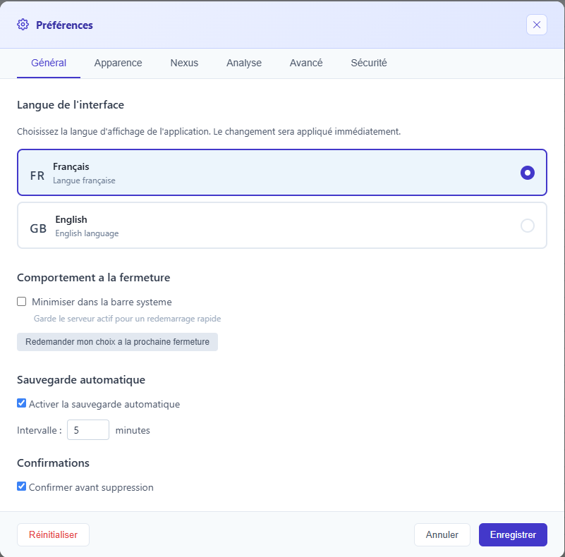 Onglet Général des préférences
