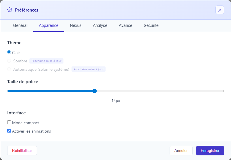 Onglet Apparence des préférences