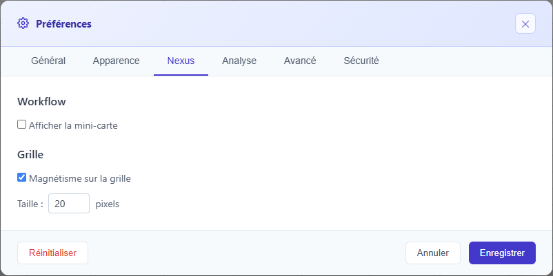 Onglet Nexus des préférences
