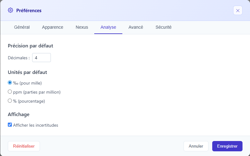 Onglet Analyse des préférences