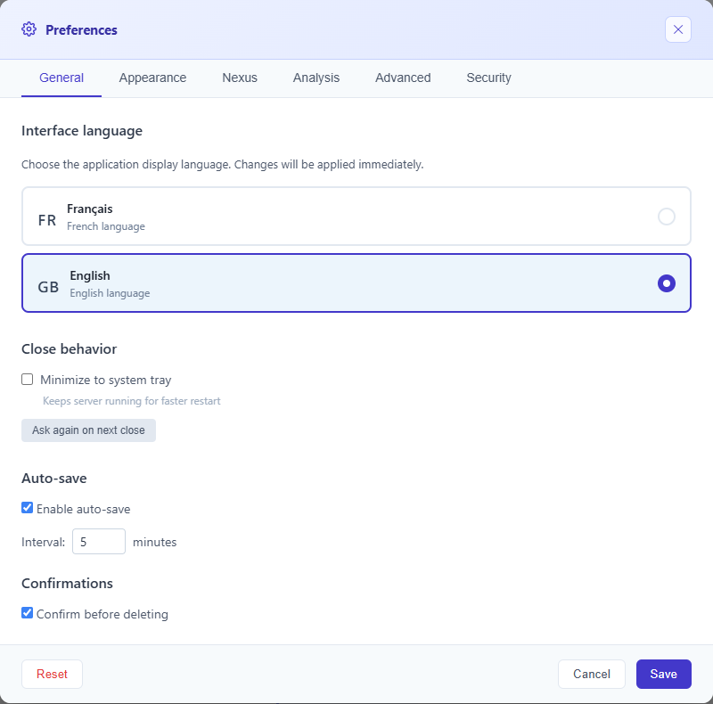 General preferences tab