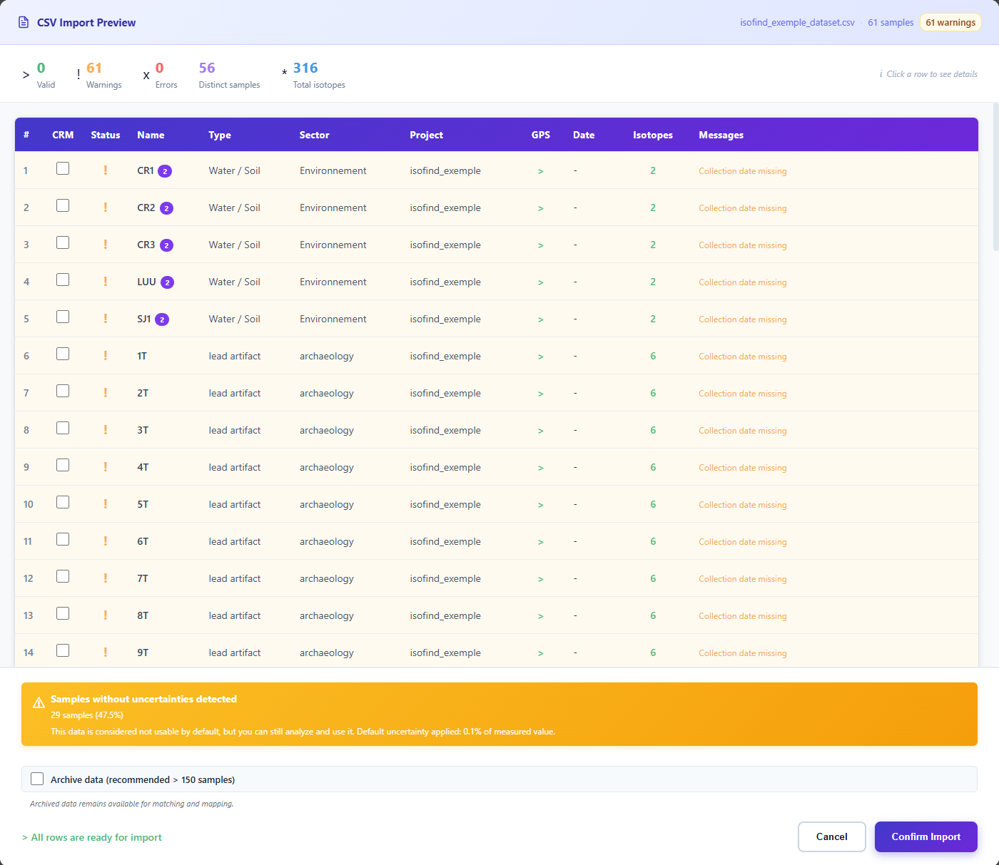 Preview with import warnings
