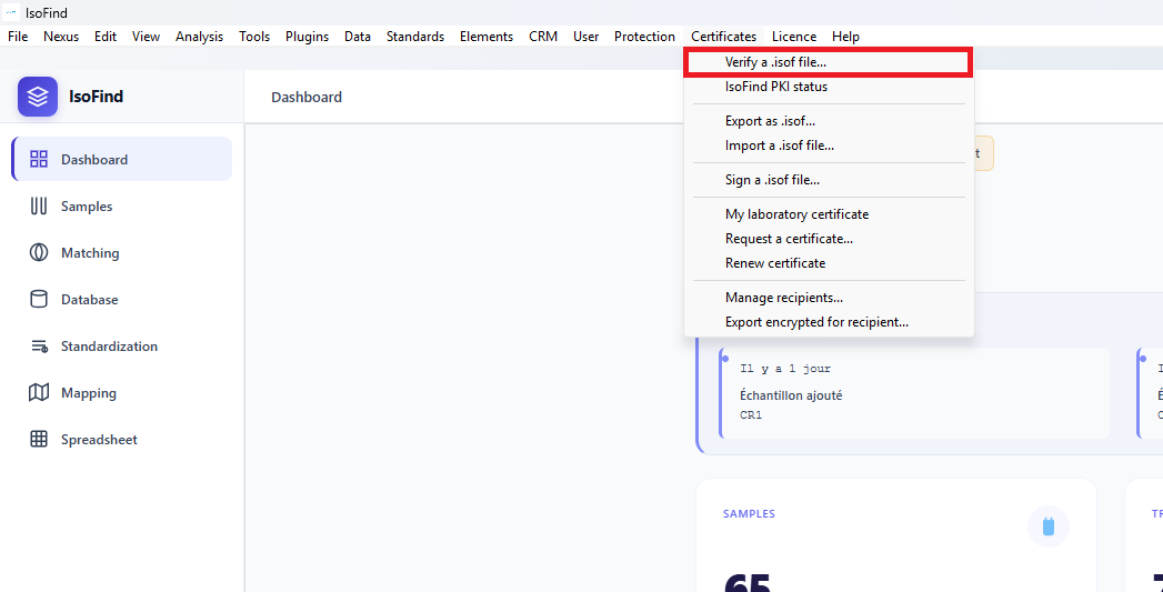 .isof file verification menu