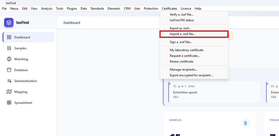 .isof file import menu