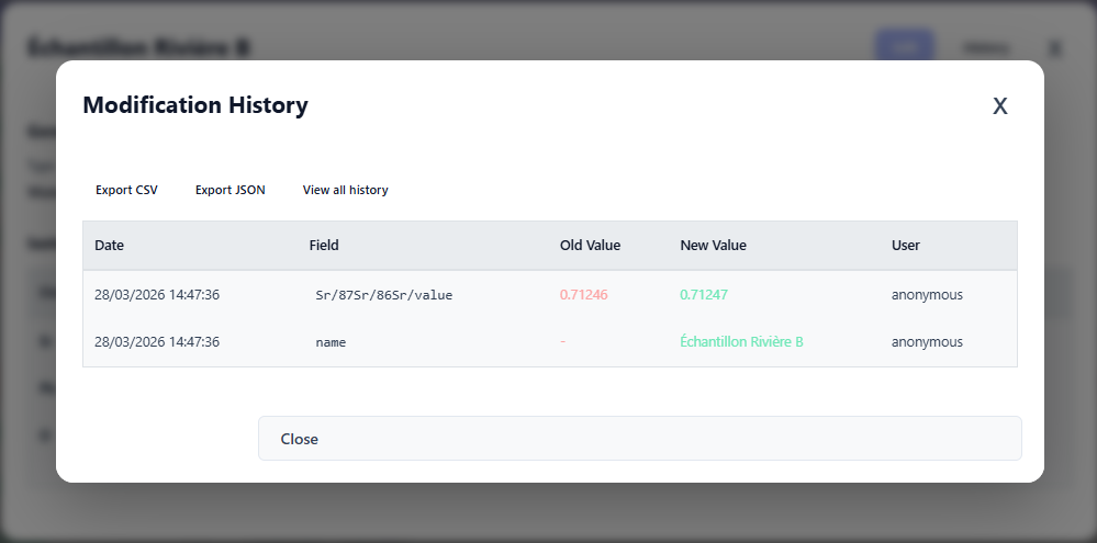Audit log and modification history