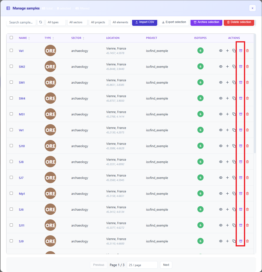 Sample archiving controls