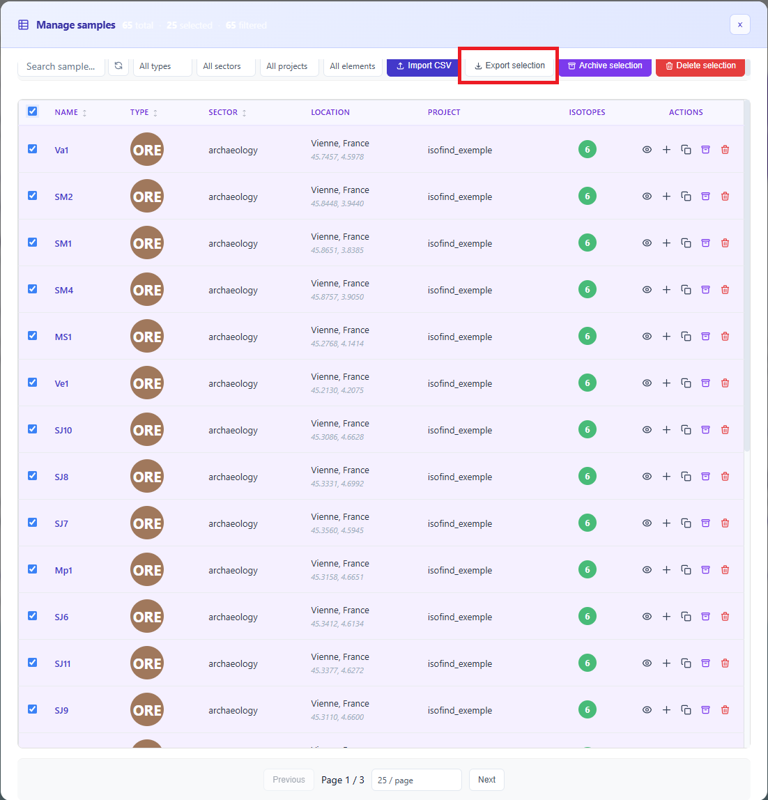 Batch export interface