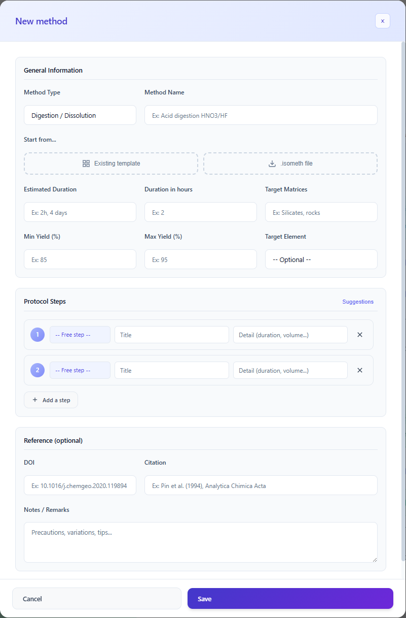 Protocol creation and import options