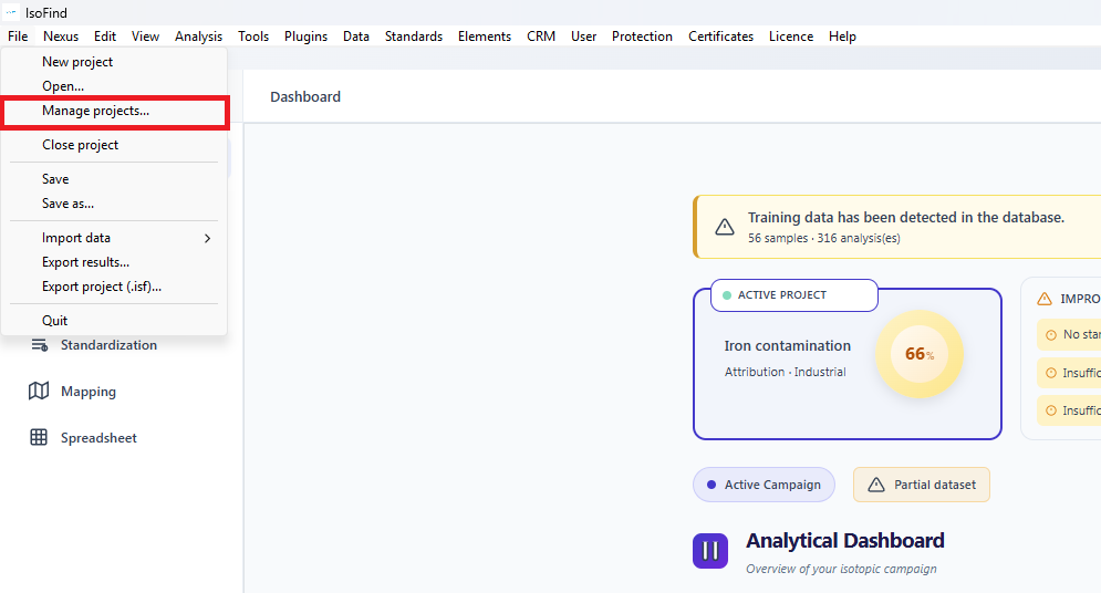 Accessing the centralised project management module
