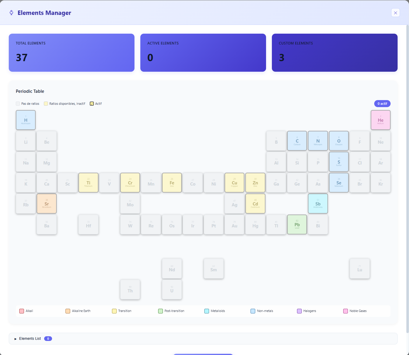 Interactive periodic table for selecting systems of interest