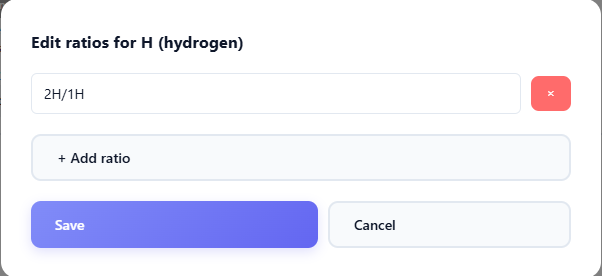 Interface for adding and removing isotopic ratios