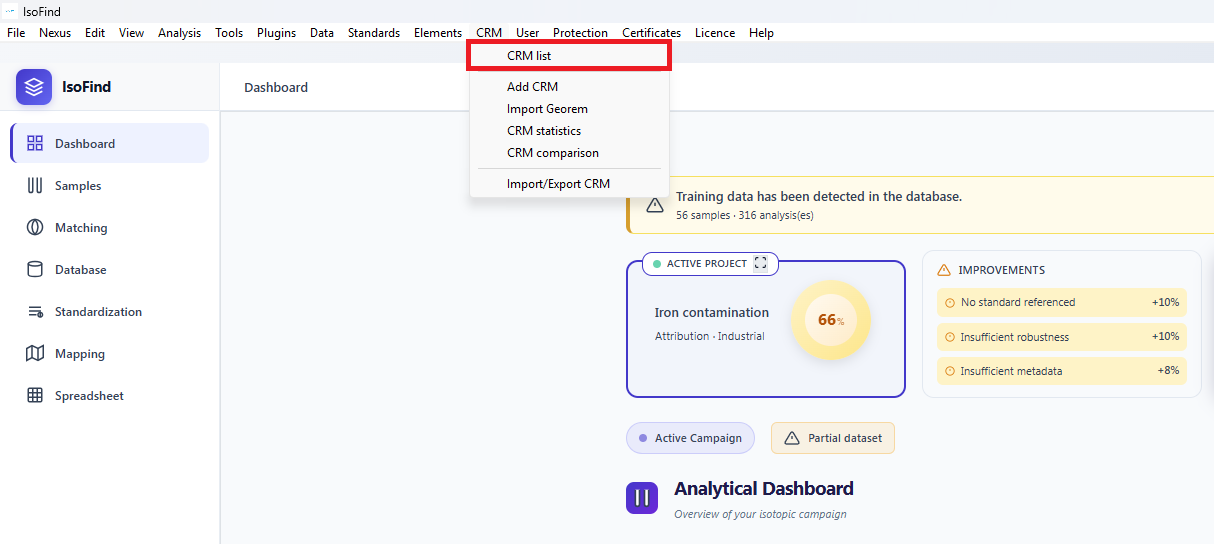 Accessing the reference material catalogue