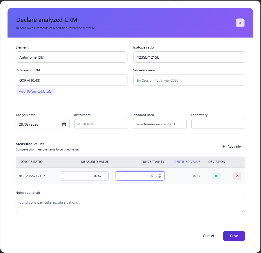 Control measurement declaration form