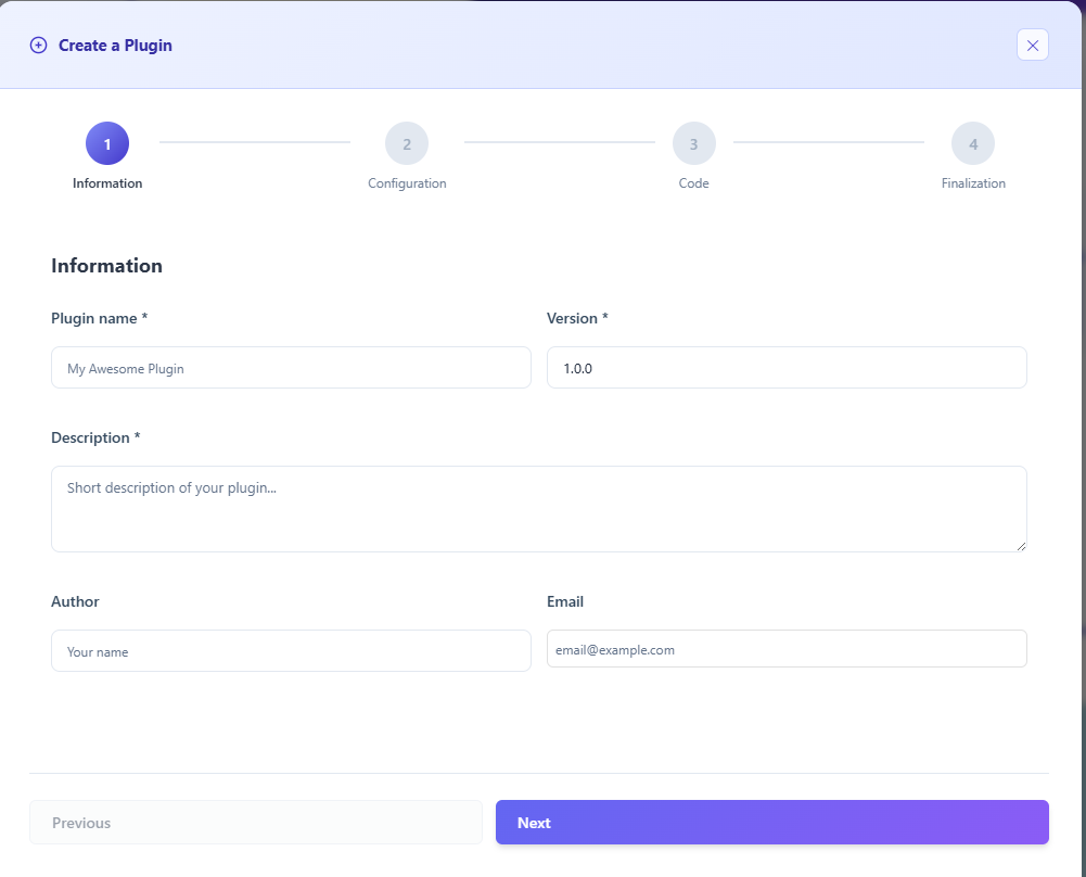 Plugin creation wizard