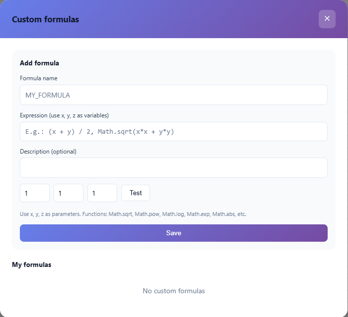 Custom formula manager