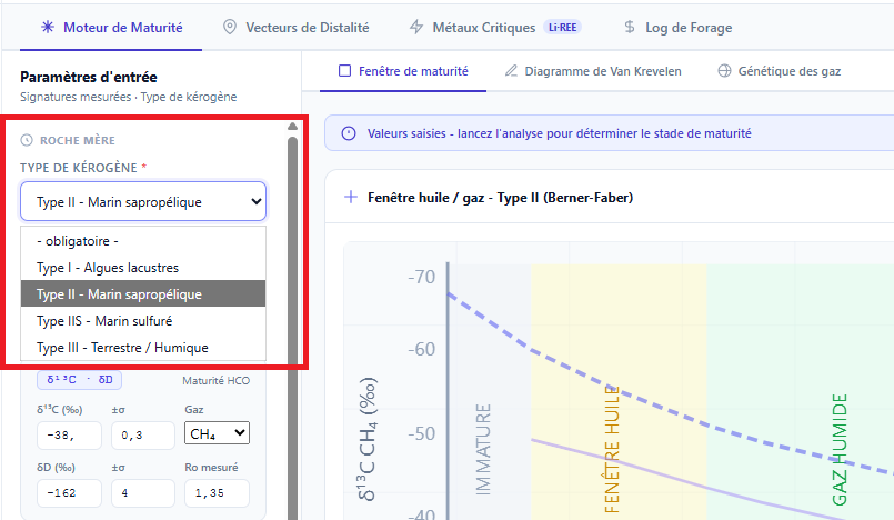Organic Maturity section expanded in the configuration panel